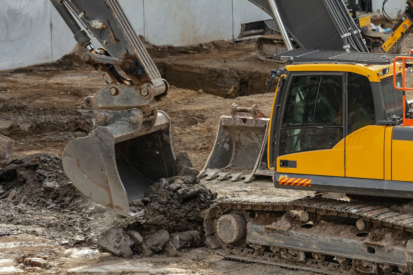 Excavator at an active earthwork area